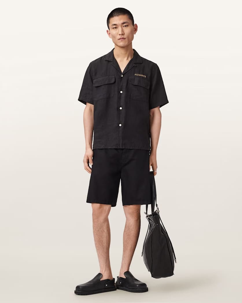 AllSaints Corbett Relaxed Fit Linen Blend Shorts Canis Grey