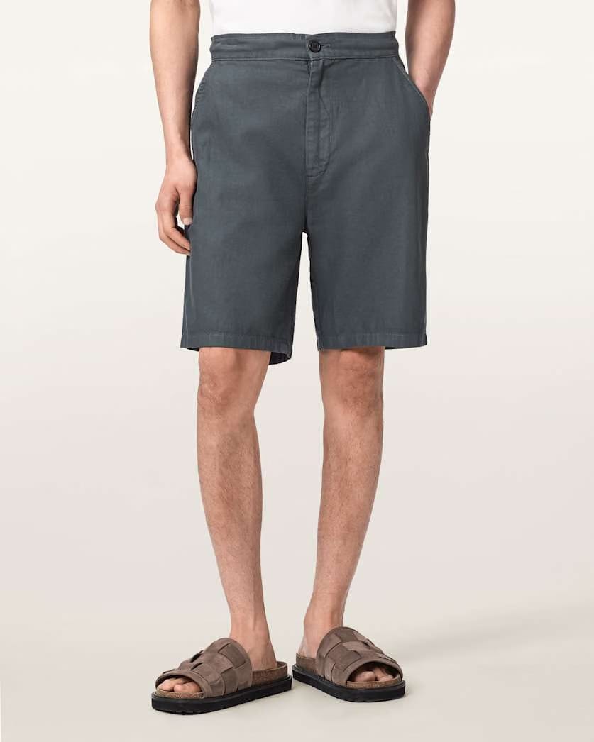 AllSaints Corbett Relaxed Fit Linen Blend Shorts Canis Grey