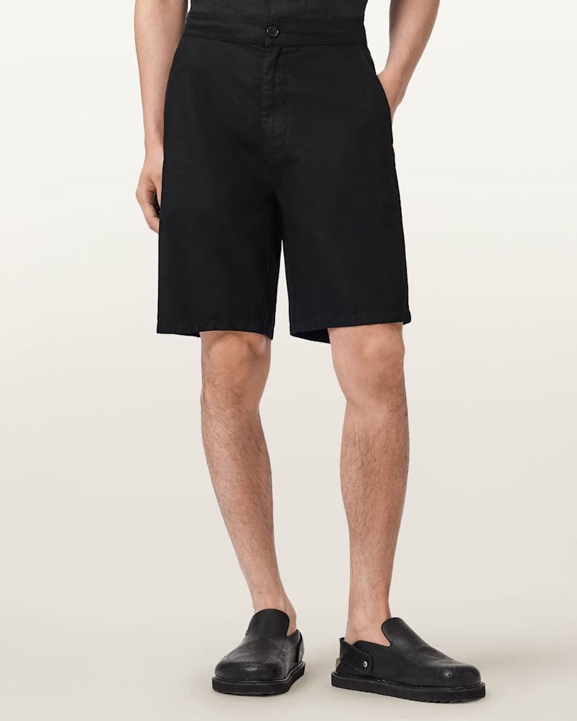 AllSaints Corbett Relaxed Fit Linen Blend Shorts Canis Grey
