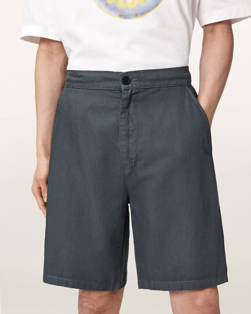 AllSaints Corbett Relaxed Fit Linen Blend Shorts Canis Grey