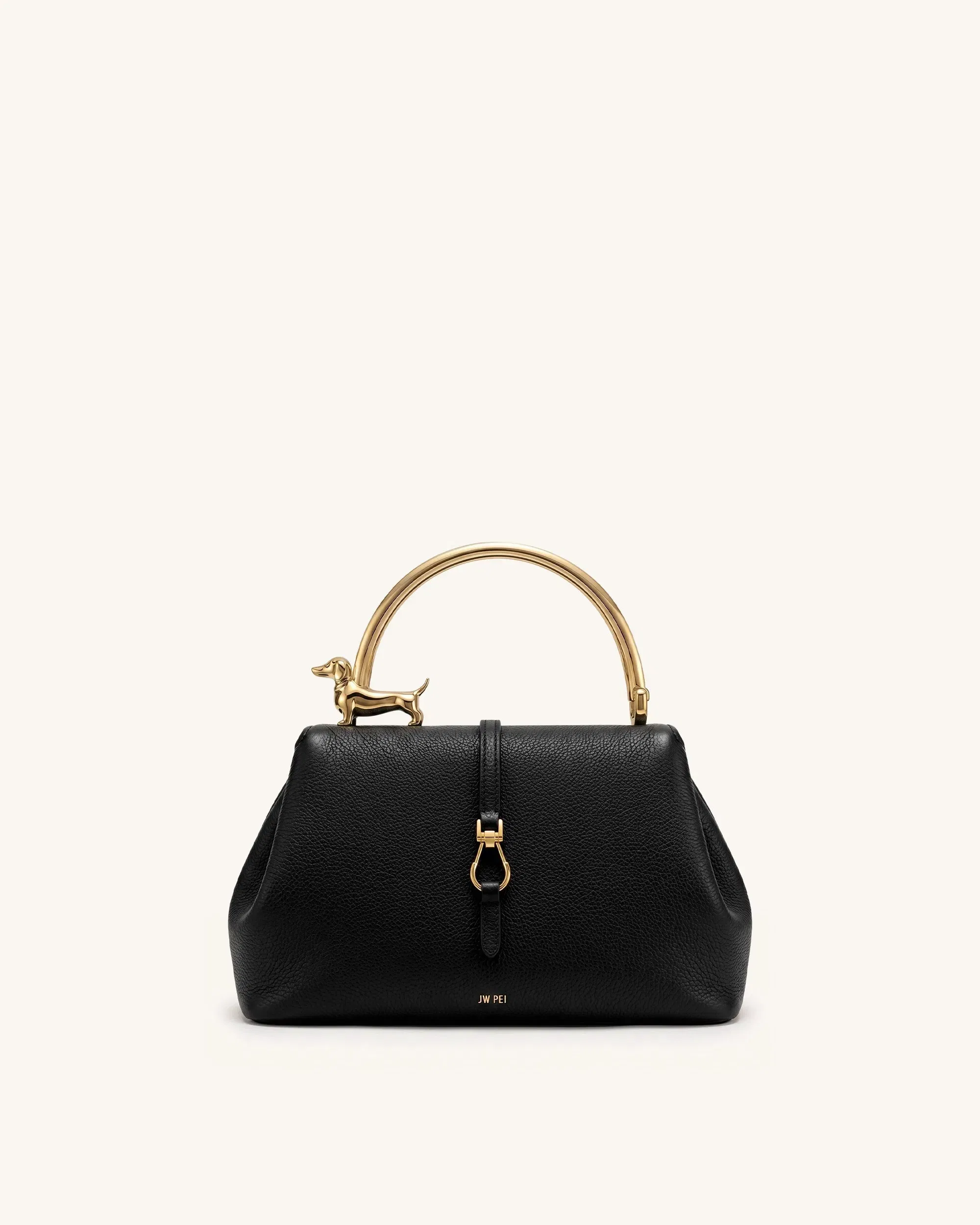Bruna Dachshund Metal Handle Top Handle Bag - Brown