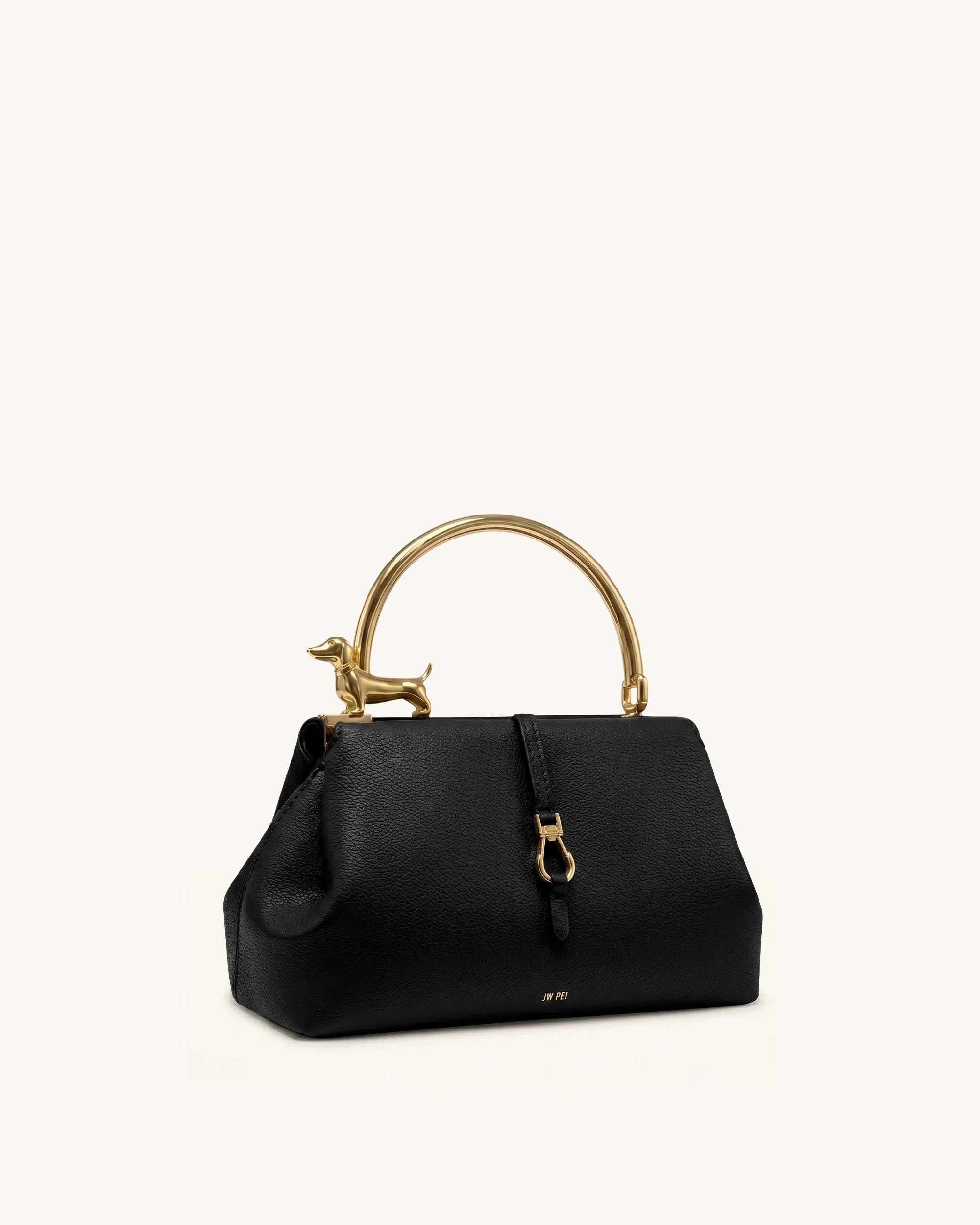 Bruna Dachshund Metal Handle Top Handle Bag - Brown