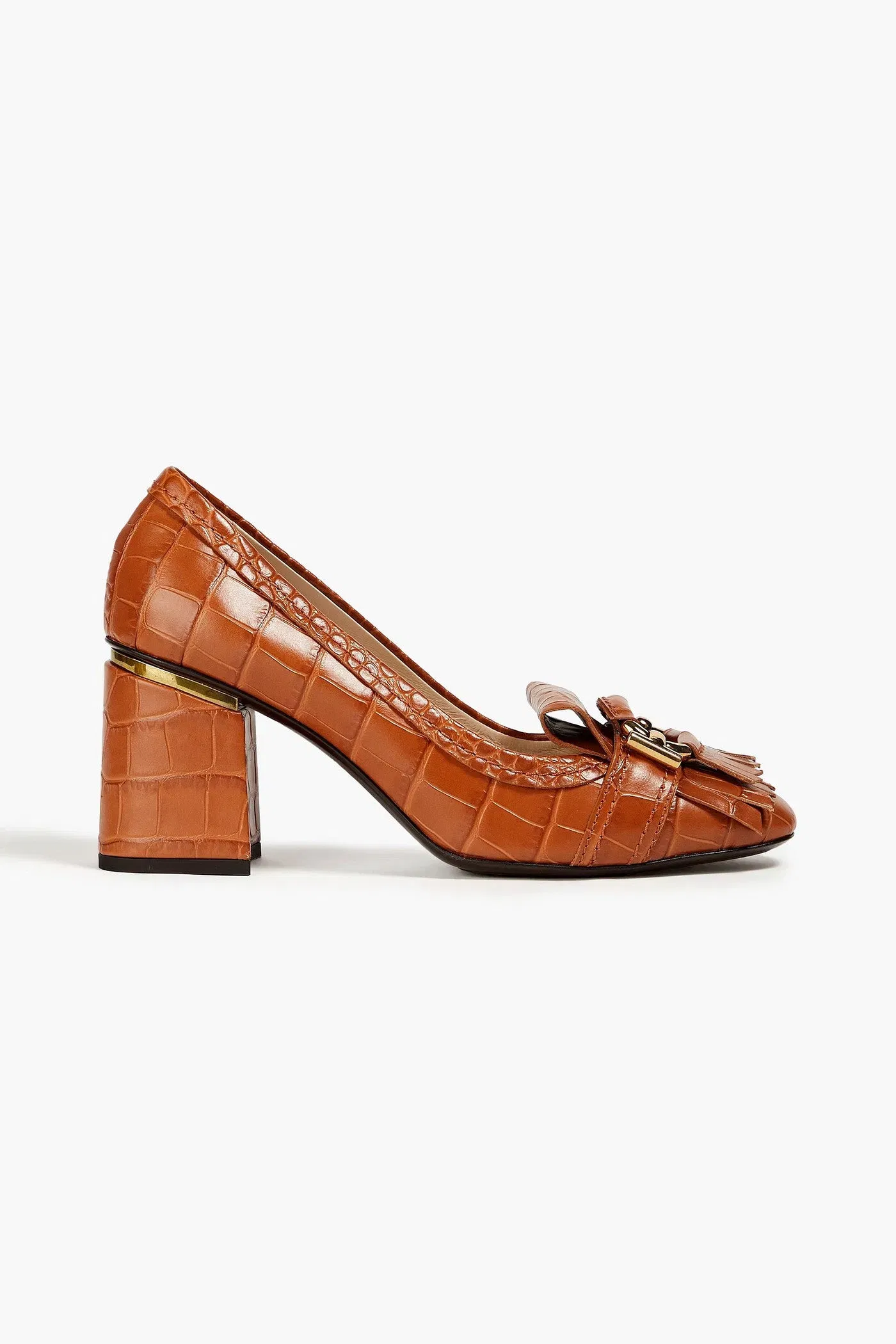 Tod's Fringed Croc-Effect Leather Pumps Light Brown Women's