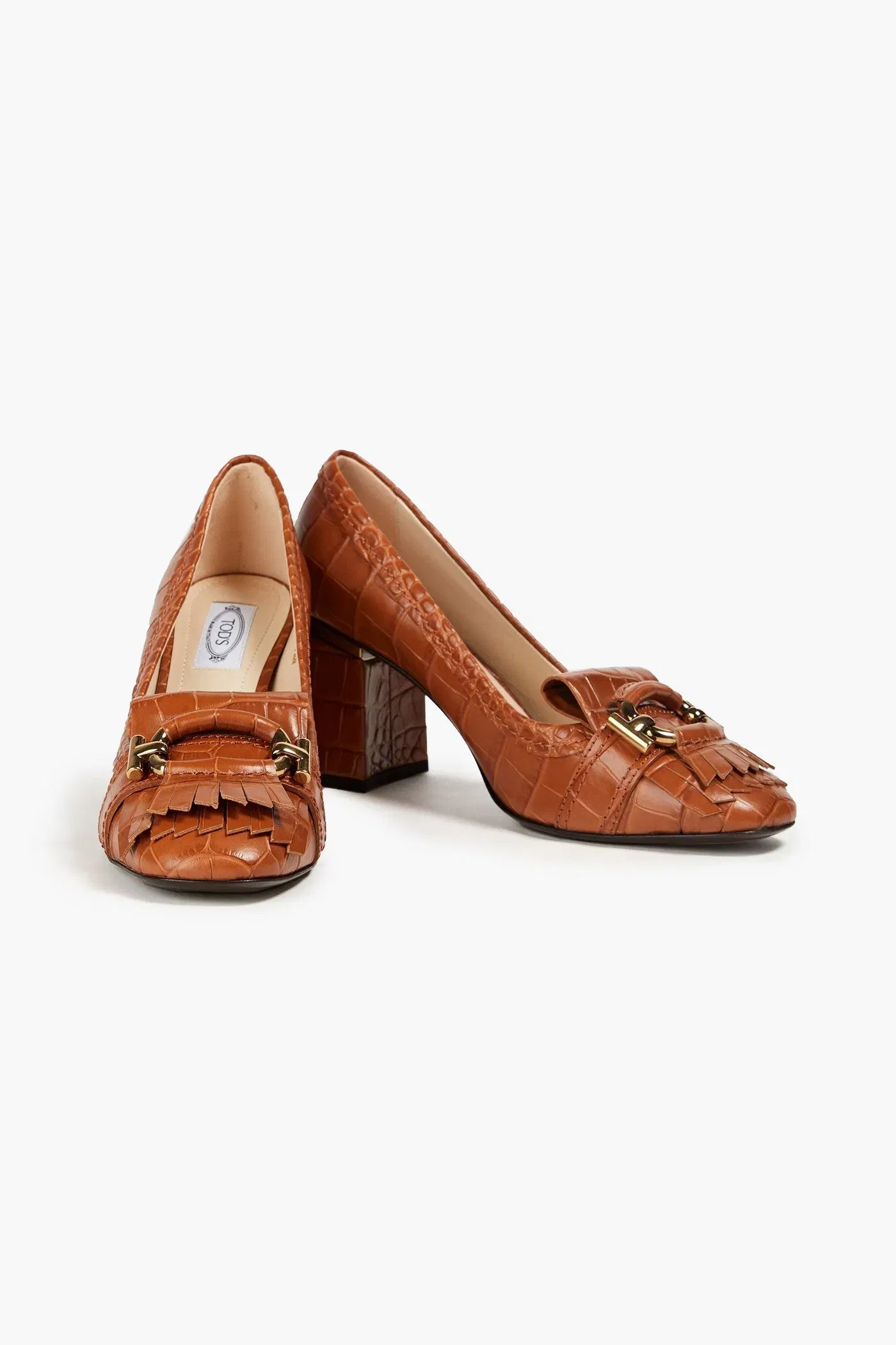 Tod's Fringed Croc-Effect Leather Pumps Light Brown Women's