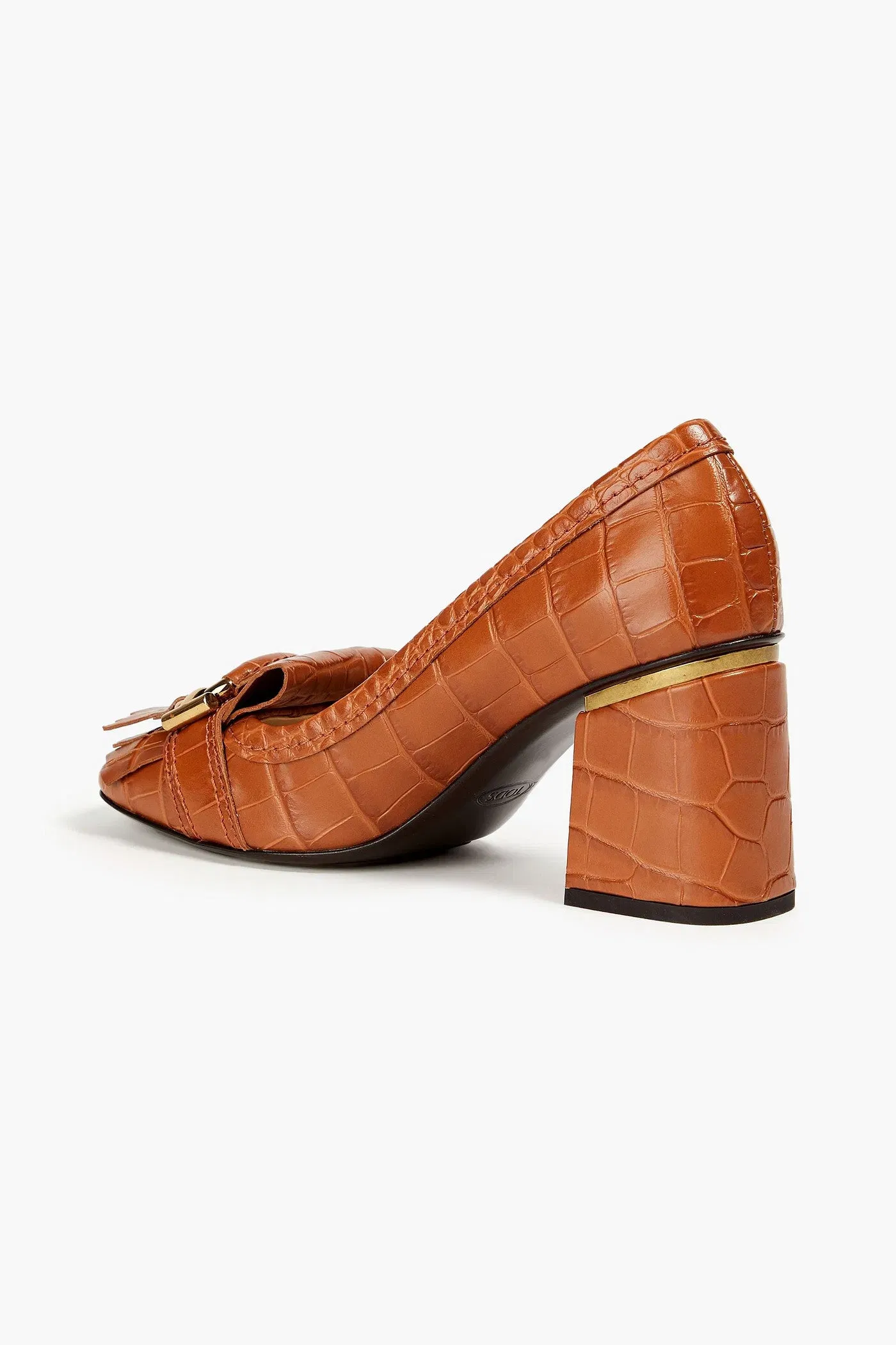 Tod's Fringed Croc-Effect Leather Pumps Light Brown Women's