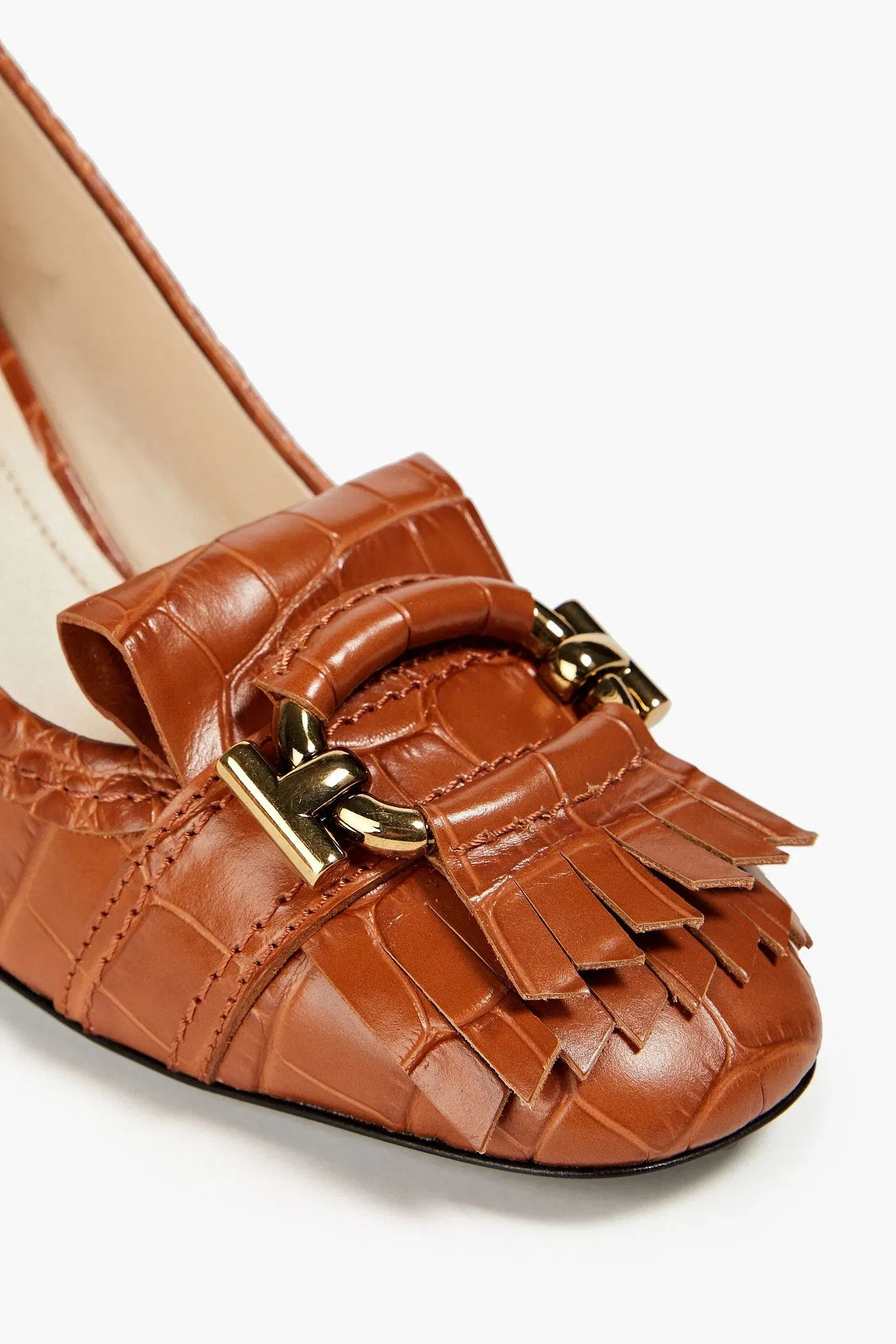 Tod's Fringed Croc-Effect Leather Pumps Light Brown Women's
