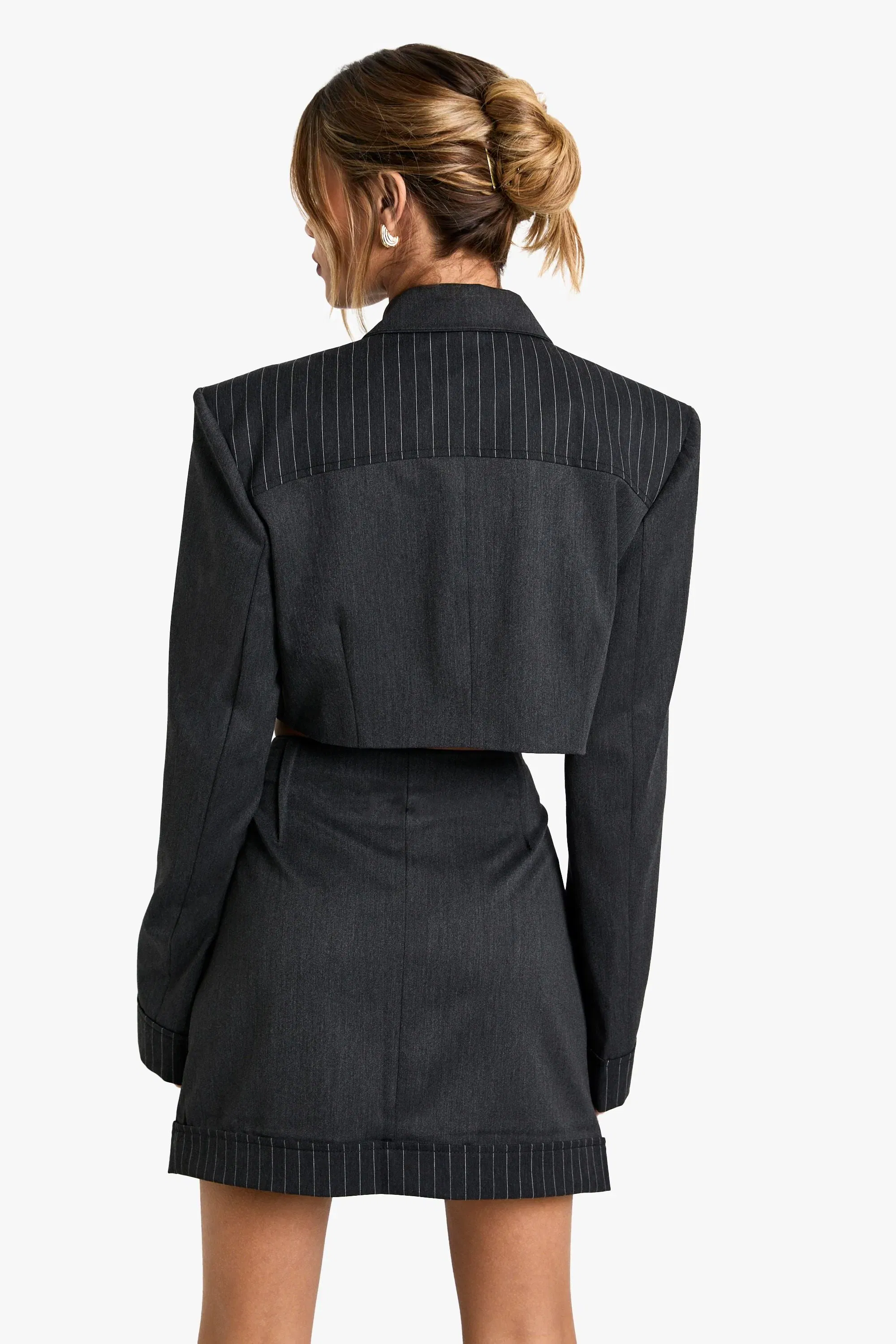 Tailored Pinstripe Pocket Detail Mini Skirt