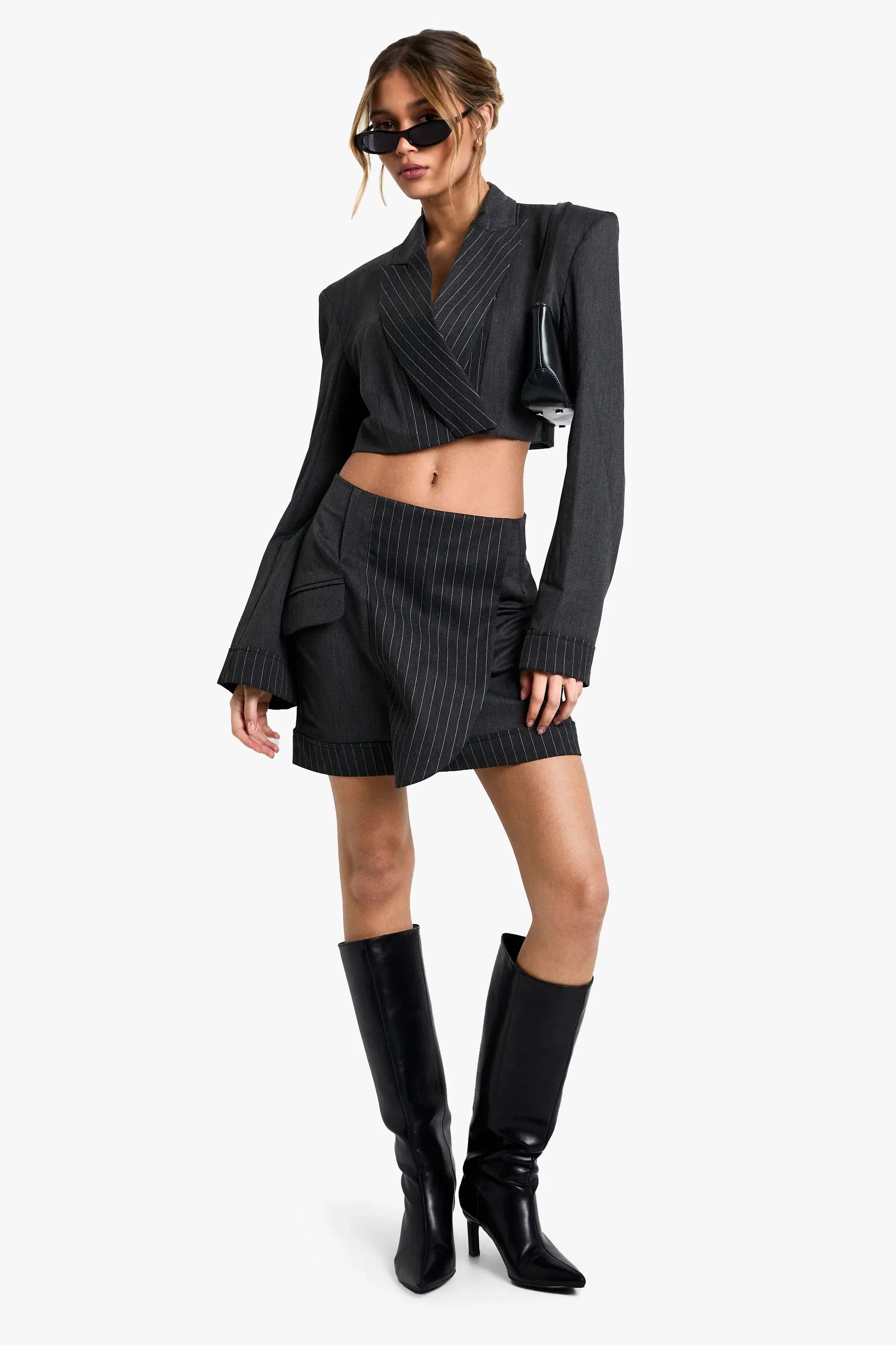 Tailored Pinstripe Pocket Detail Mini Skirt