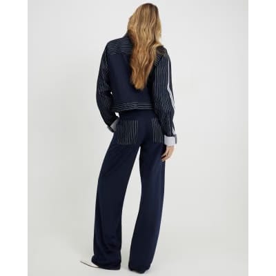 Navy Relaxed Straight Leg Stripe Hybrid Jeans