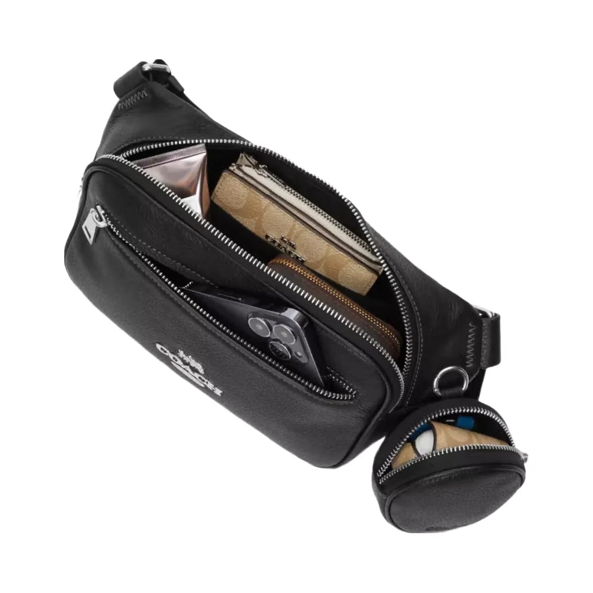 Coach Elias Belt Bag Pebbled Leather-Silver-Black