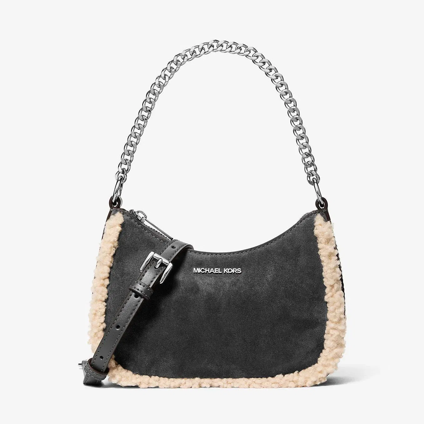 Michael Kors Jet Set Small Suede and Faux Shearling Convertible Crossbody Bag Black