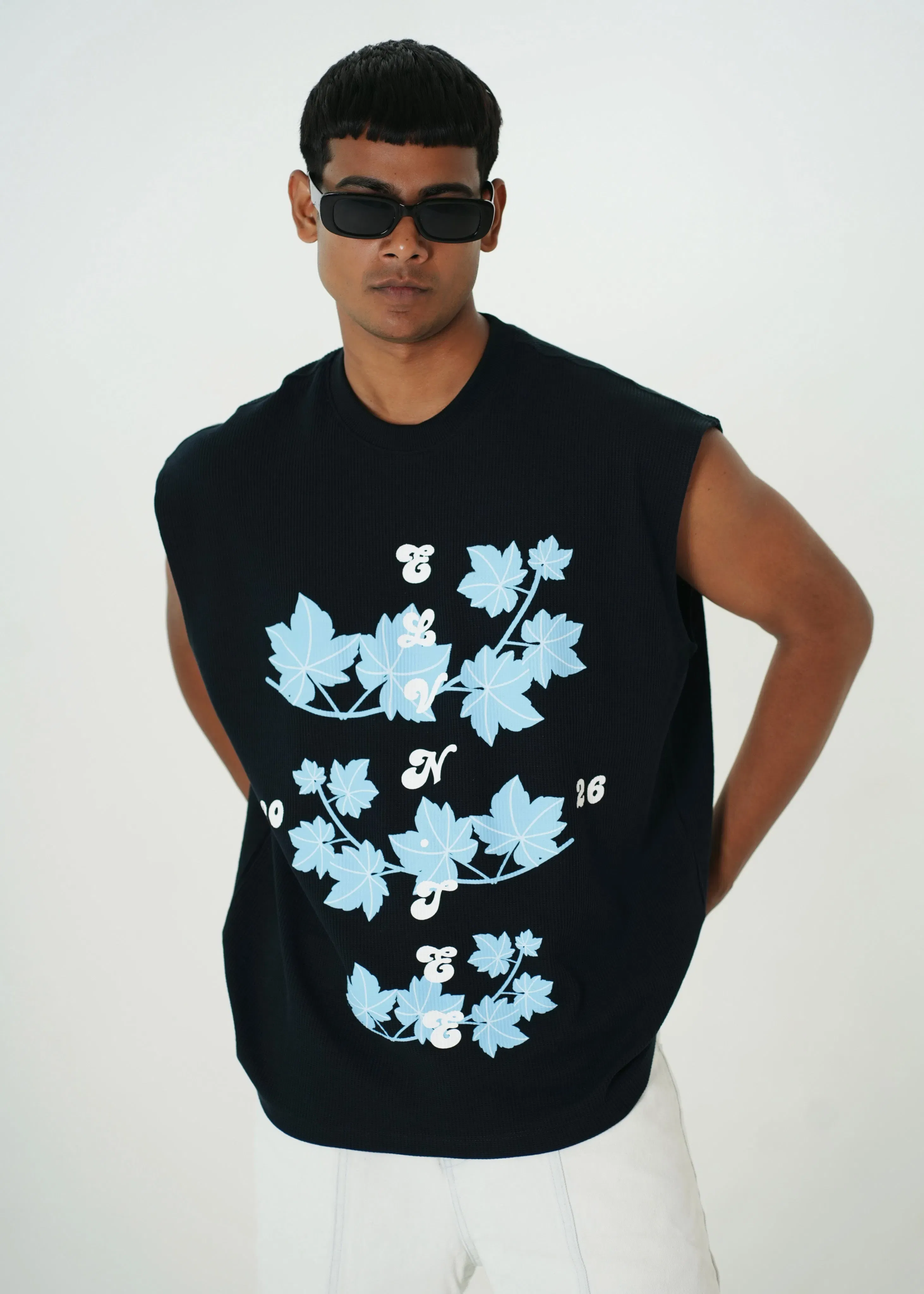 ‘EASE IN DEPTH’ WAFFLE TANK TOP | NAVY BLUE