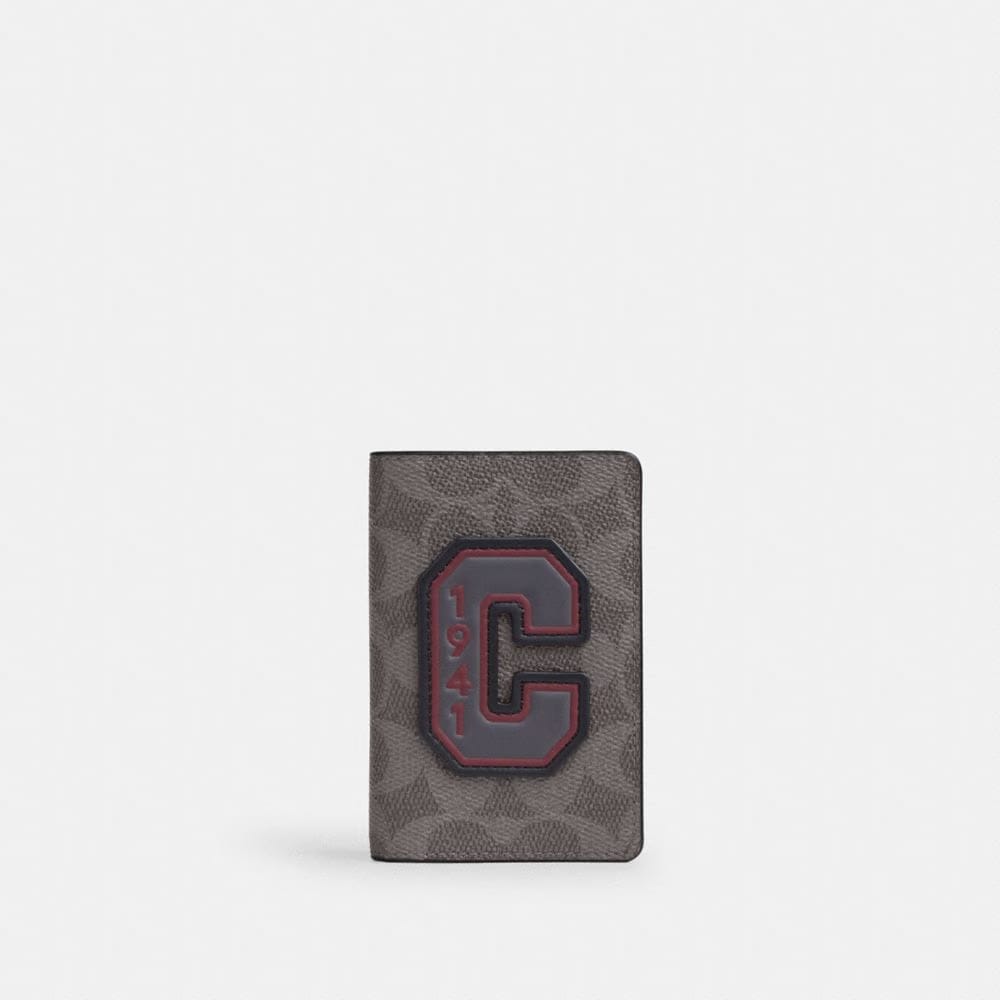 Coach Id Card Wallet In Signature Canvas With Patches Grey Multi.