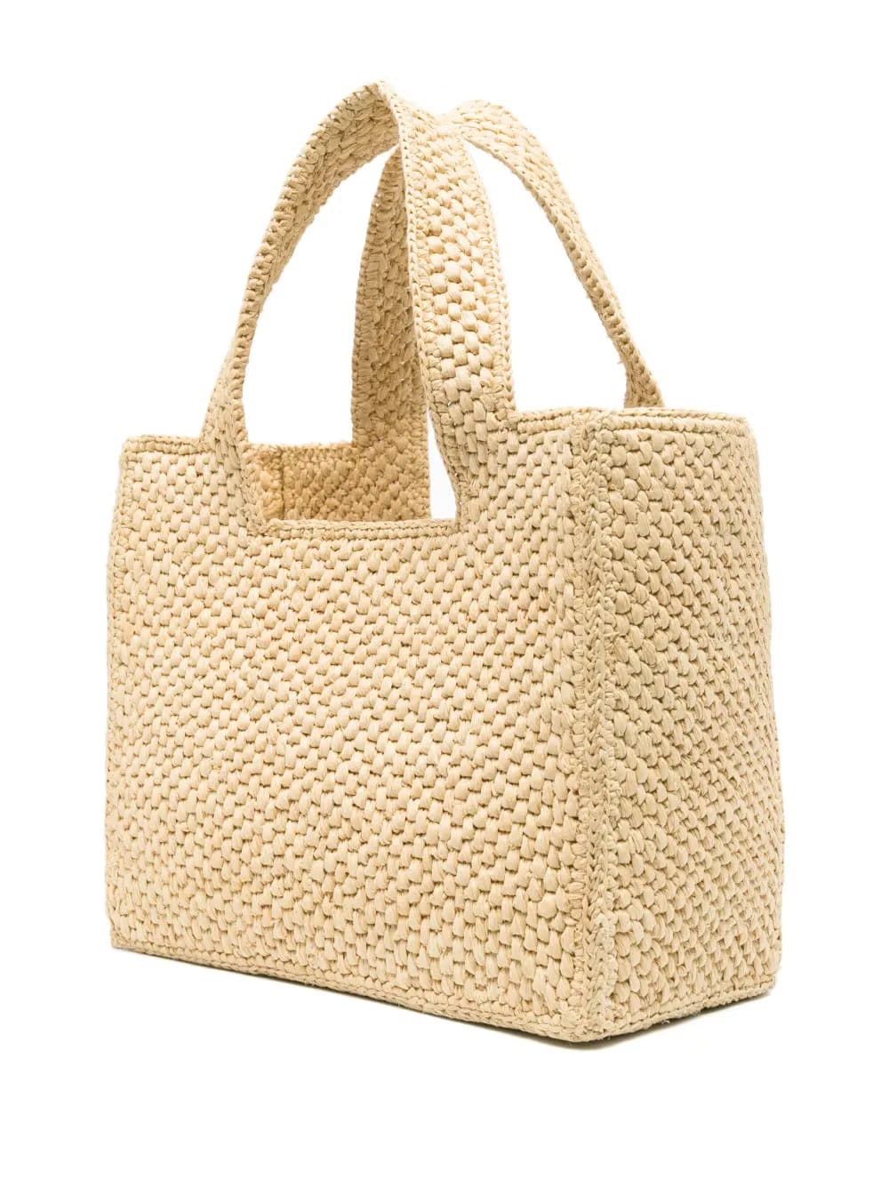 logo-embroidered raffia tote bag
