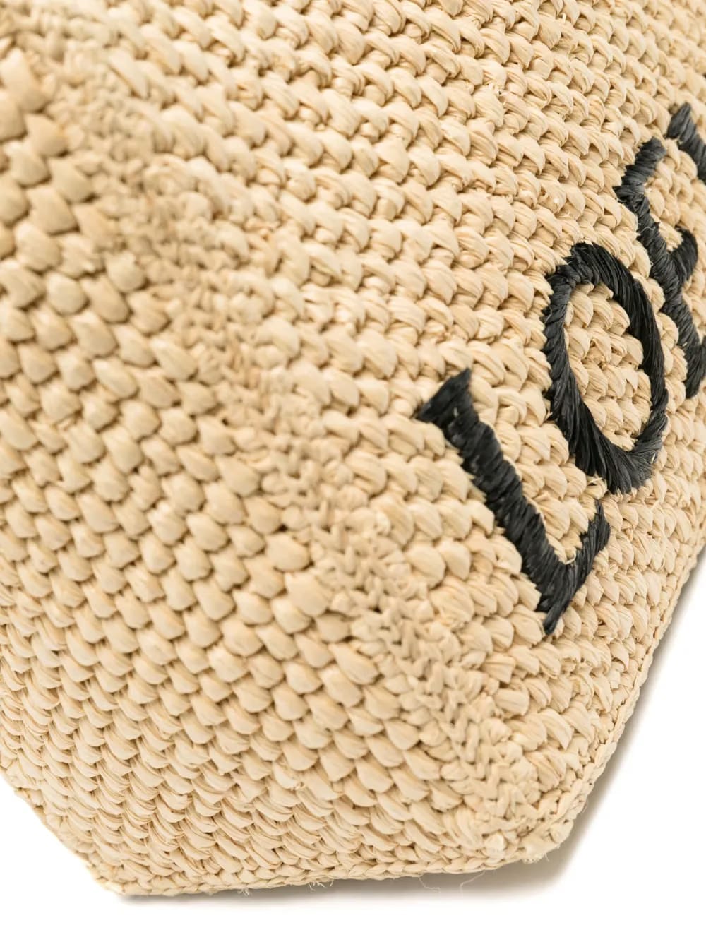 logo-embroidered raffia tote bag