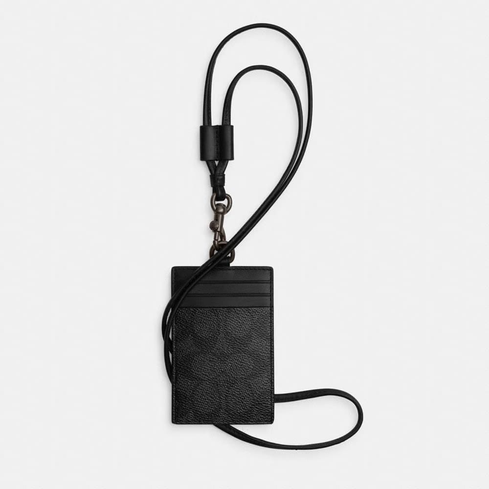 Coach Id Lanyard In Signature Canvas Charcoal