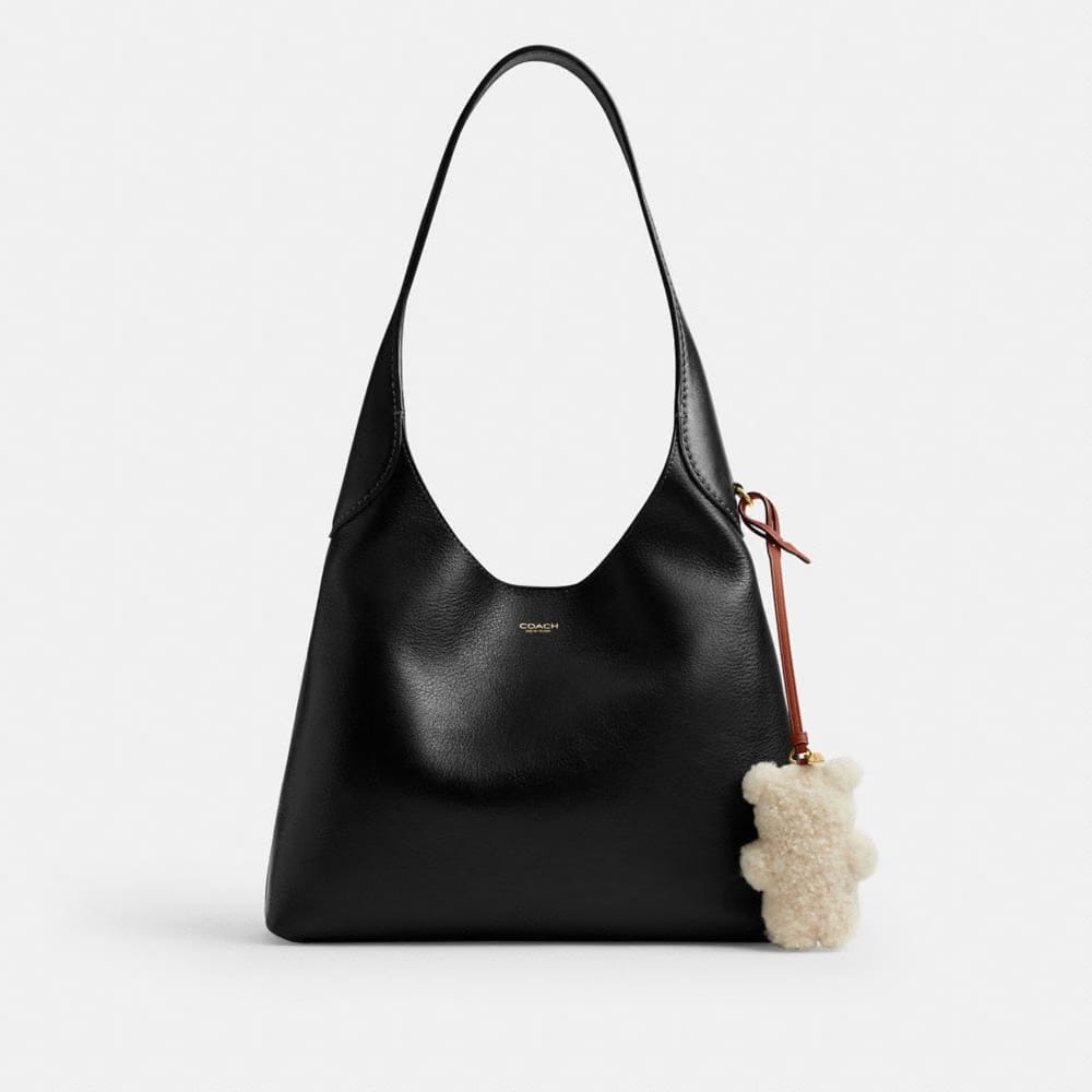 Coach Bear Puffy Bag Charm In Shearling Brass Beige