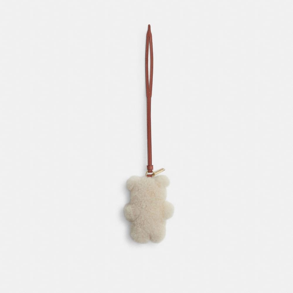 Coach Bear Puffy Bag Charm In Shearling Brass Beige