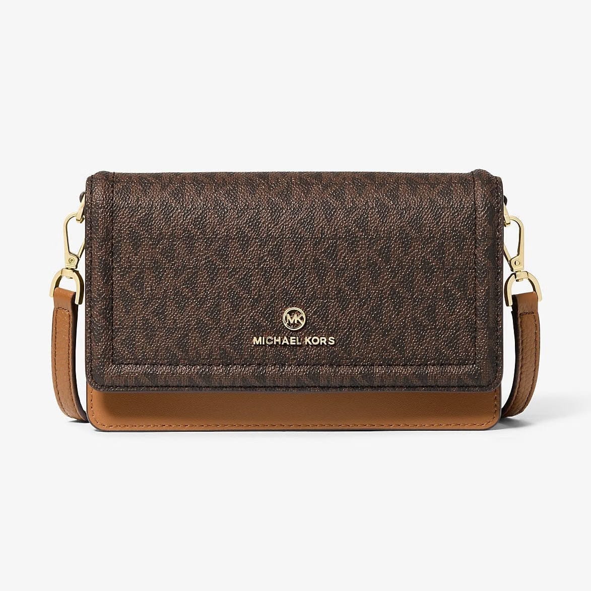 Michael Kors Jet Set Small Logo Smartphone Convertible Crossbody Bag Brn-Acorn