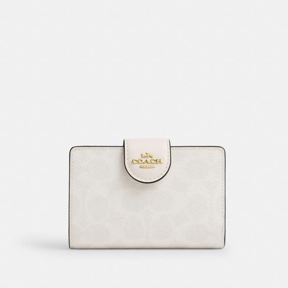 Coach Medium Corner Zip Wallet In Signature Canvas Gold White Chalk