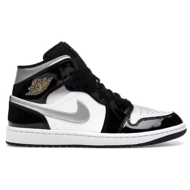 Jordan 1 Mid SE Patent Black White Metallic Silver Metallic