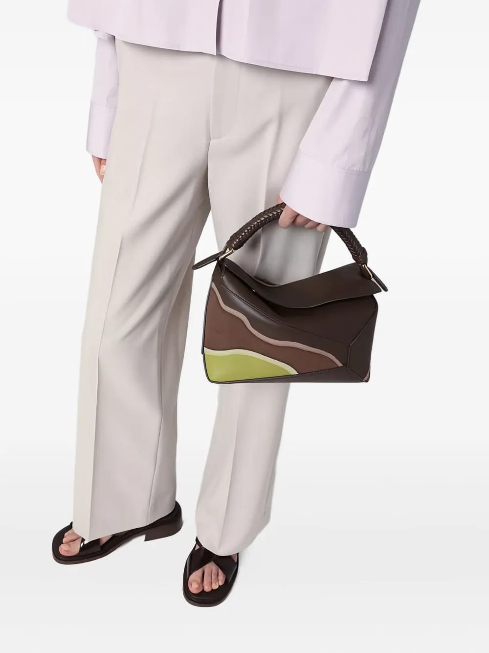 Puzzle braided-handle panelled tote bag