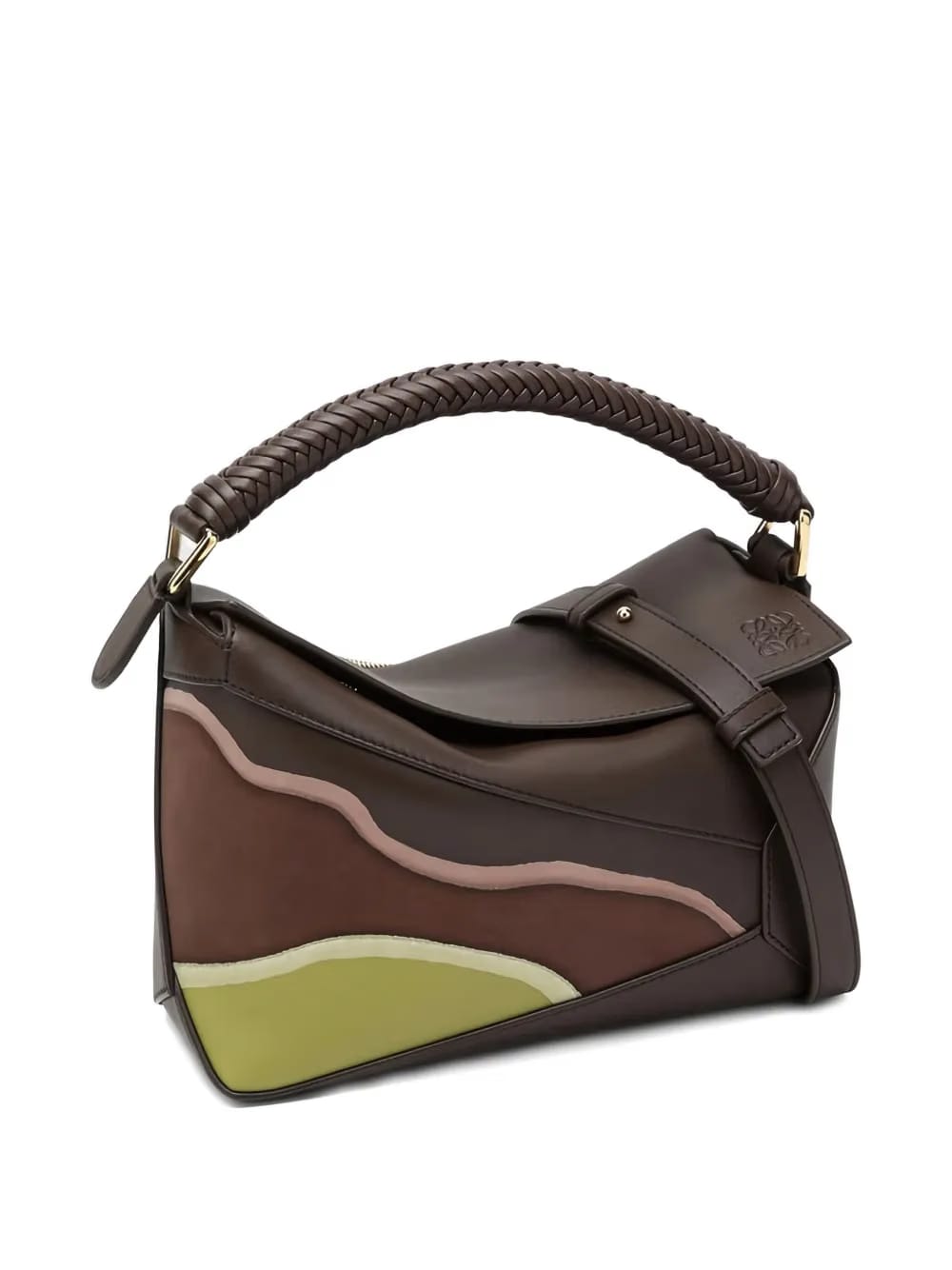 Puzzle braided-handle panelled tote bag