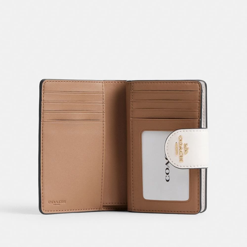 Coach Medium Corner Zip Wallet In Signature Canvas Gold Sand Chalk