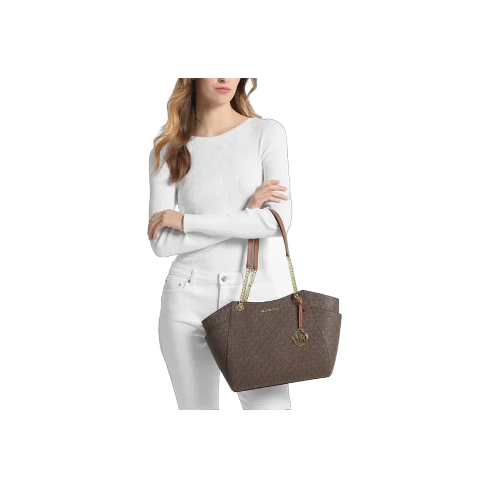 Michael Kors Jet Set Large Signature Logo Shoulder Bag Brown