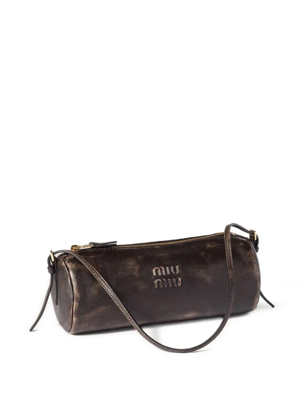 embossed-logo cylinder shoulder bag