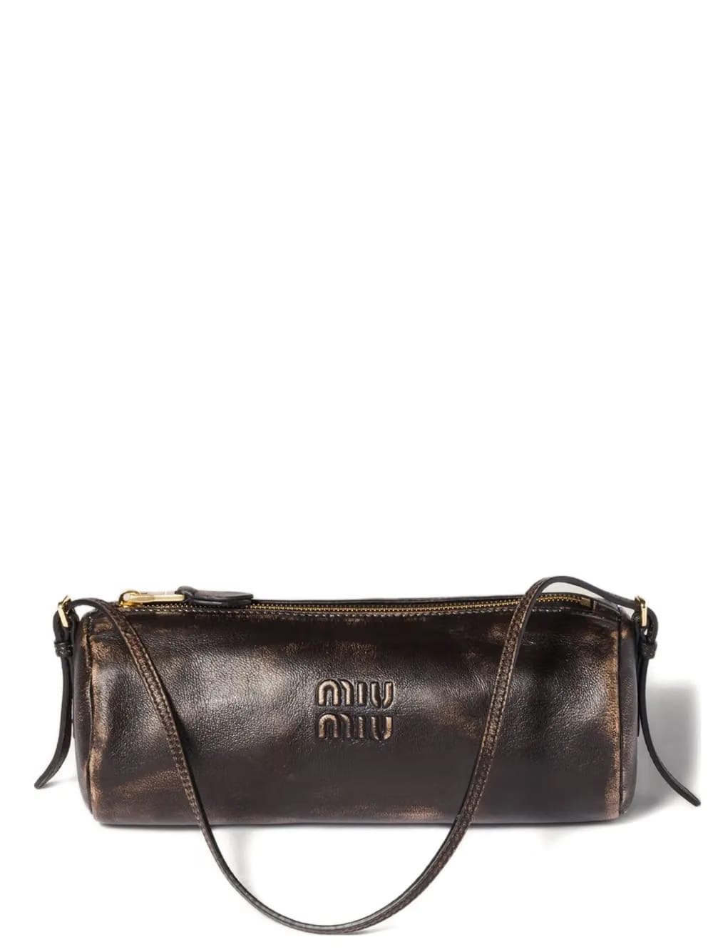 embossed-logo cylinder shoulder bag