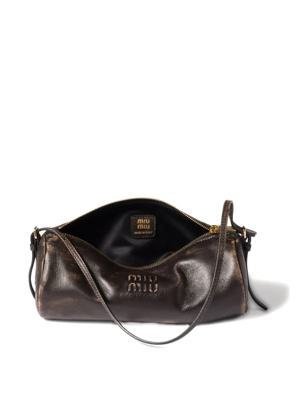 embossed-logo cylinder shoulder bag