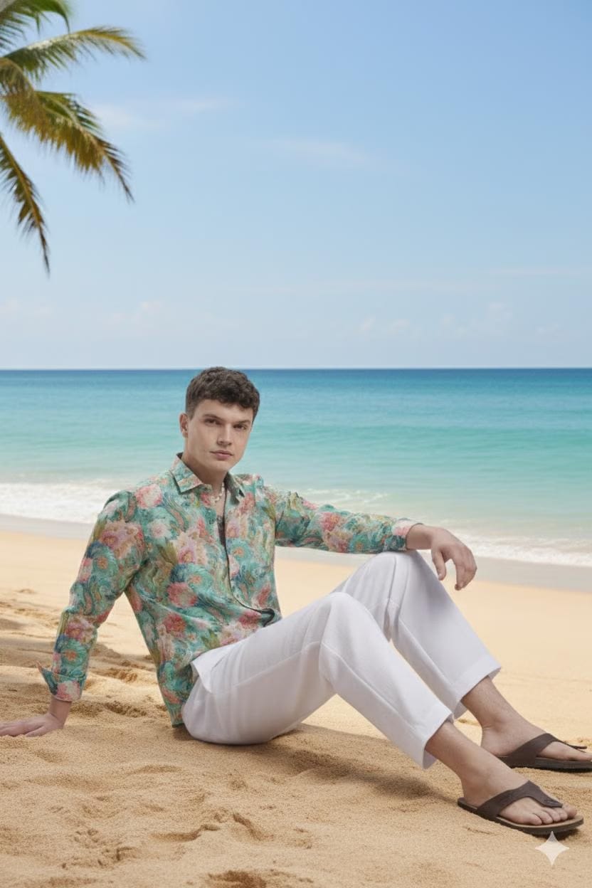 I'MHERE Essentials Pastel Green & Peach full sleeve shirt