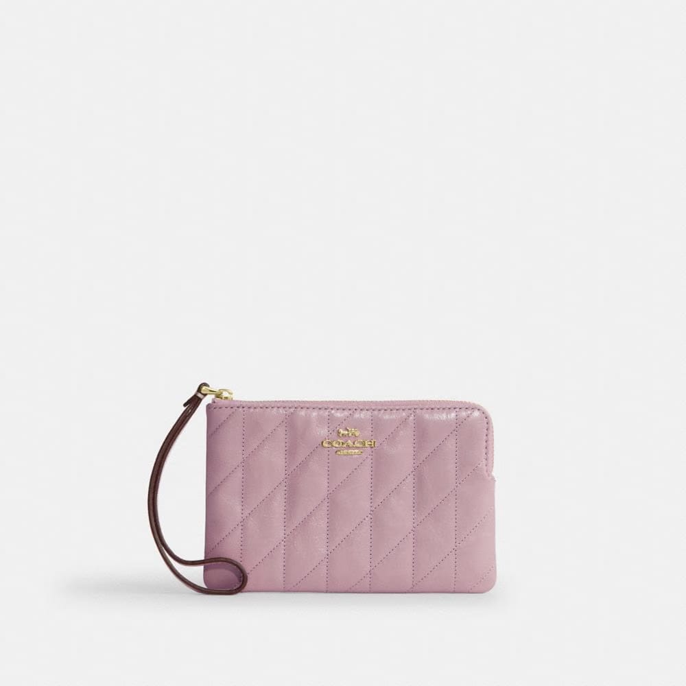 Coach Corner Zip Wristlet With Quilting Gold Carnation
