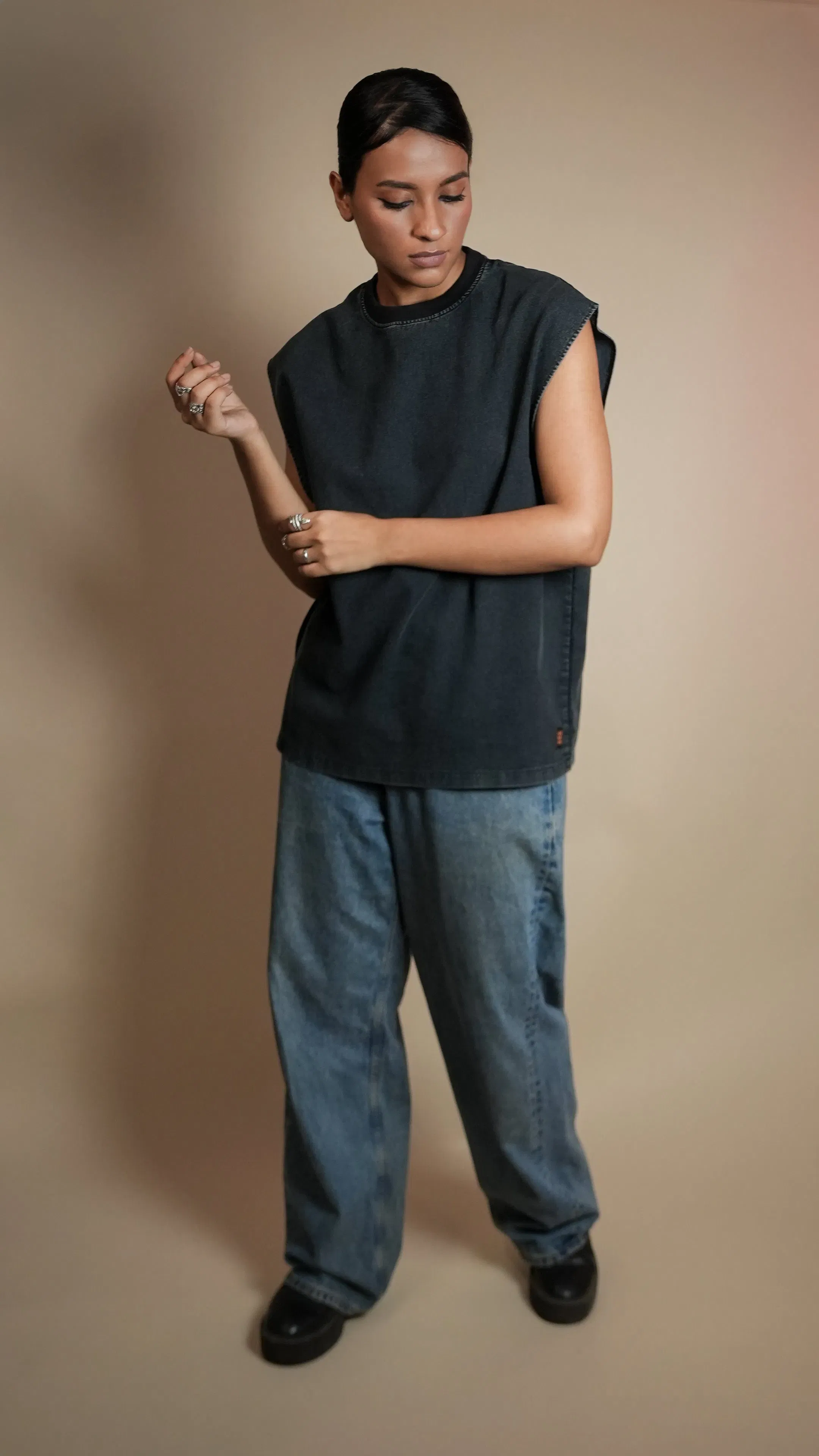 BLACK DENIM WOMEN'S TANK TOP