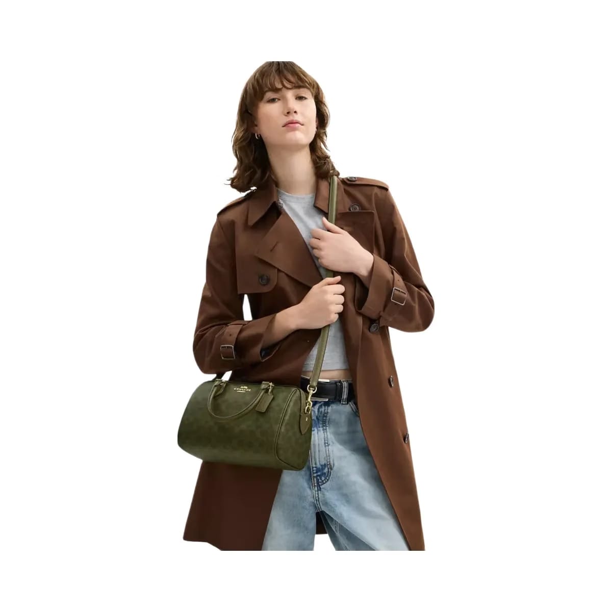 Coach Rowan Satchel Bag In Signature Canvas in Gold Olive