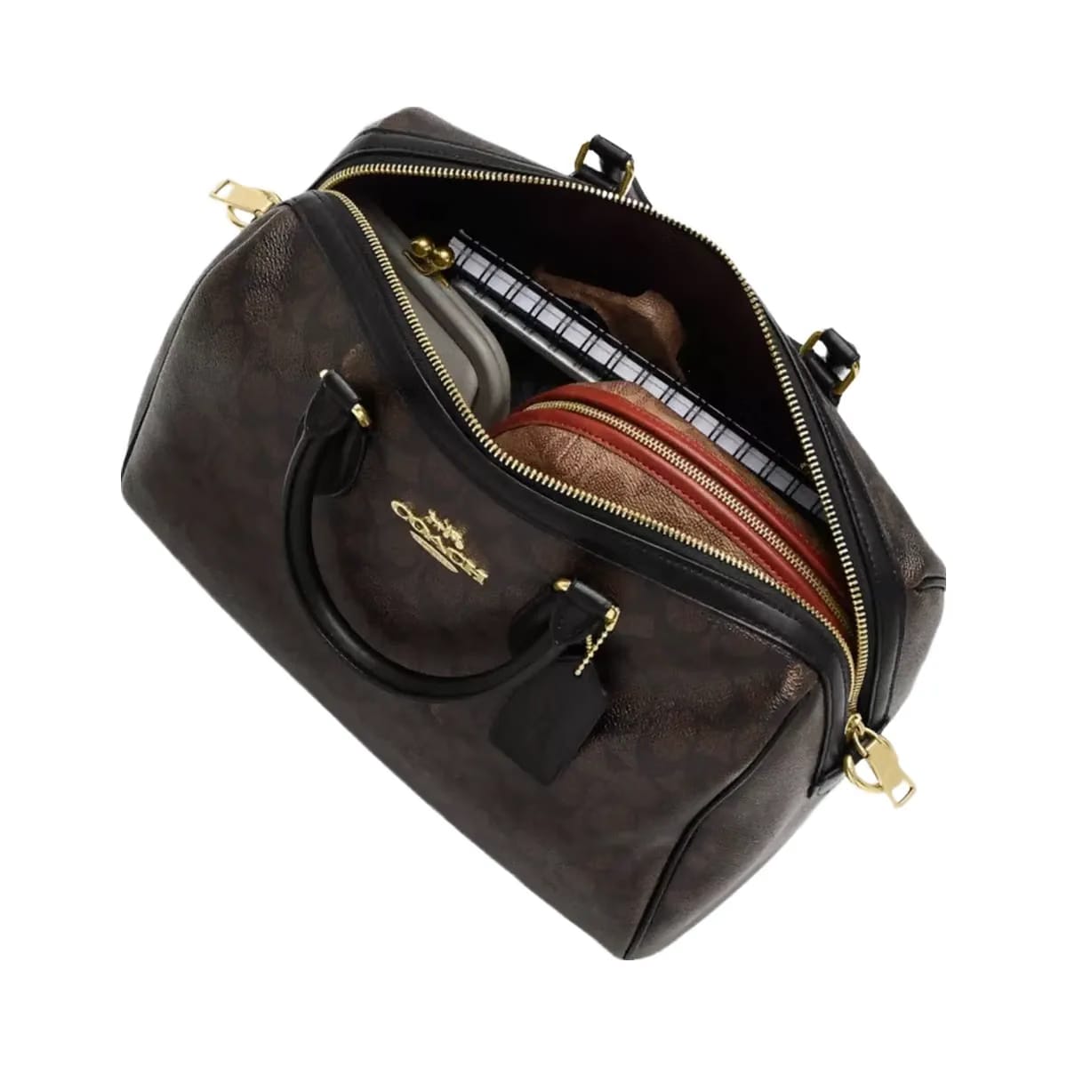 Coach Rowan Large Satchel Bag in Gold Black
