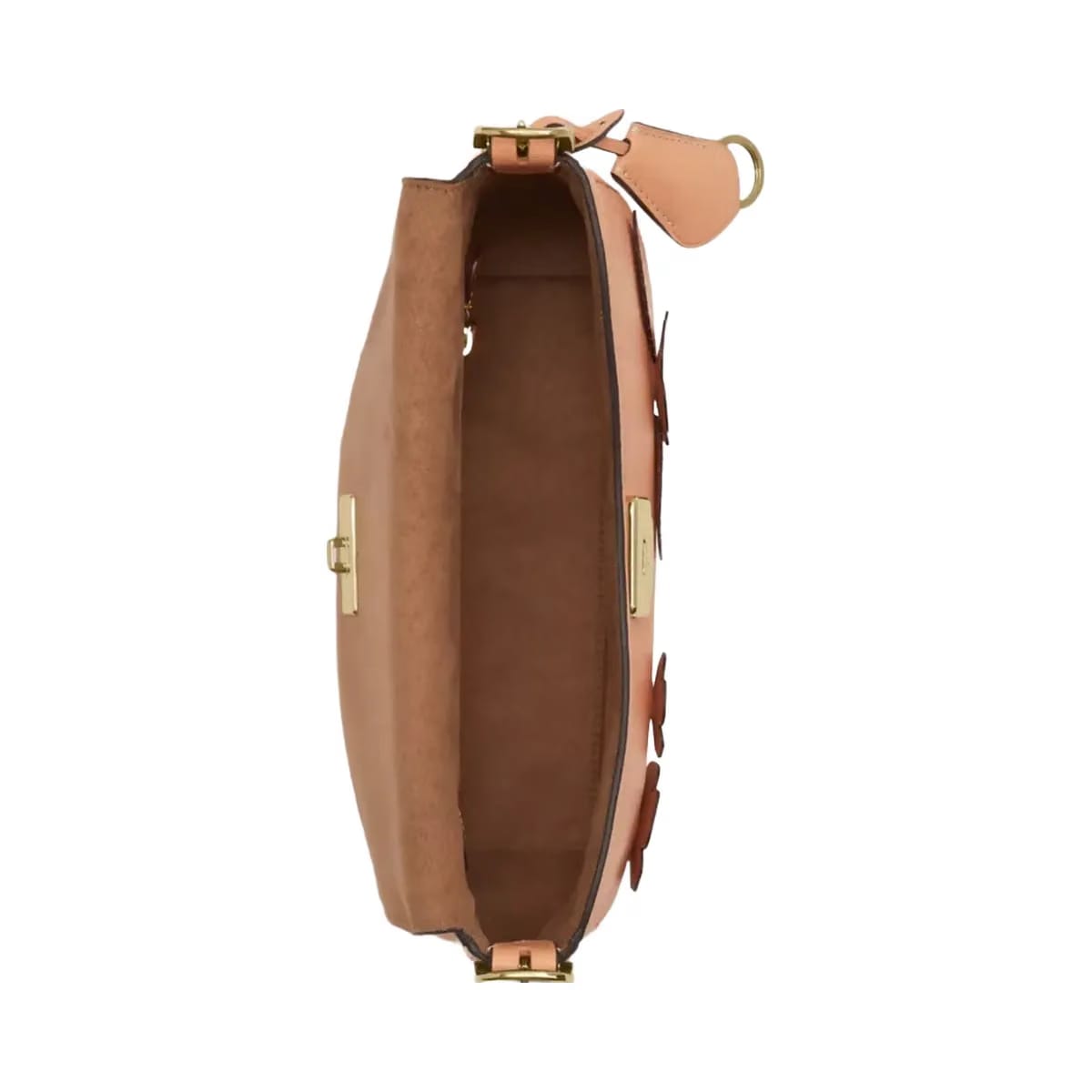 Coach Etta Small Flap Shoulder Bag With Floral Applique in Gold Light Pink