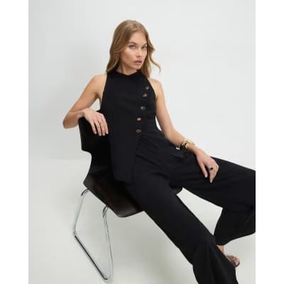 Black Collarless Asymmetric Jumpsuit