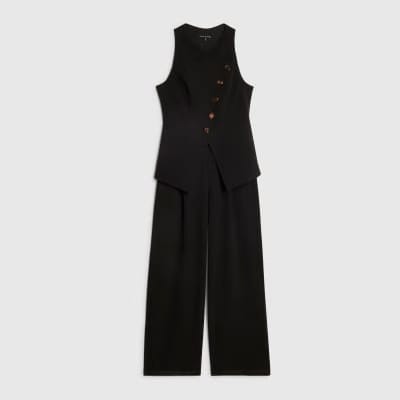 Black Collarless Asymmetric Jumpsuit