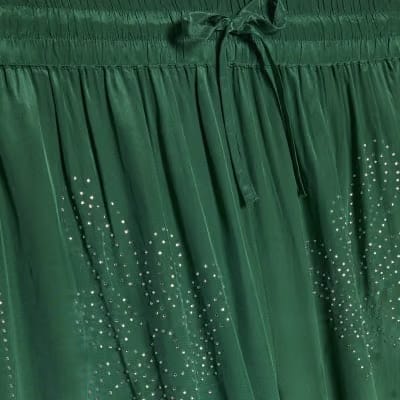 Green Embellished Wide Leg Trousers