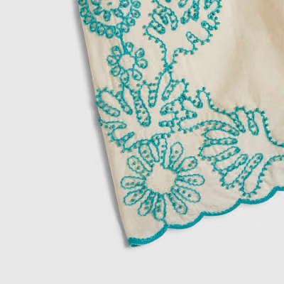 Cream Embroidered Shorts