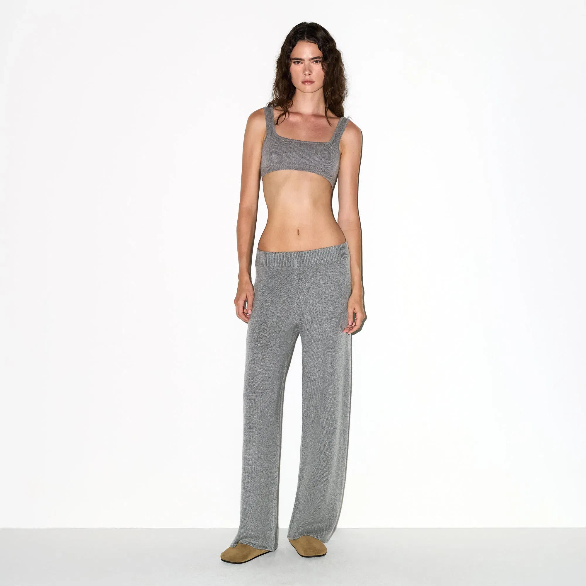 CASHMERE WIDE LEG PANT | DARK HEATHER GREY