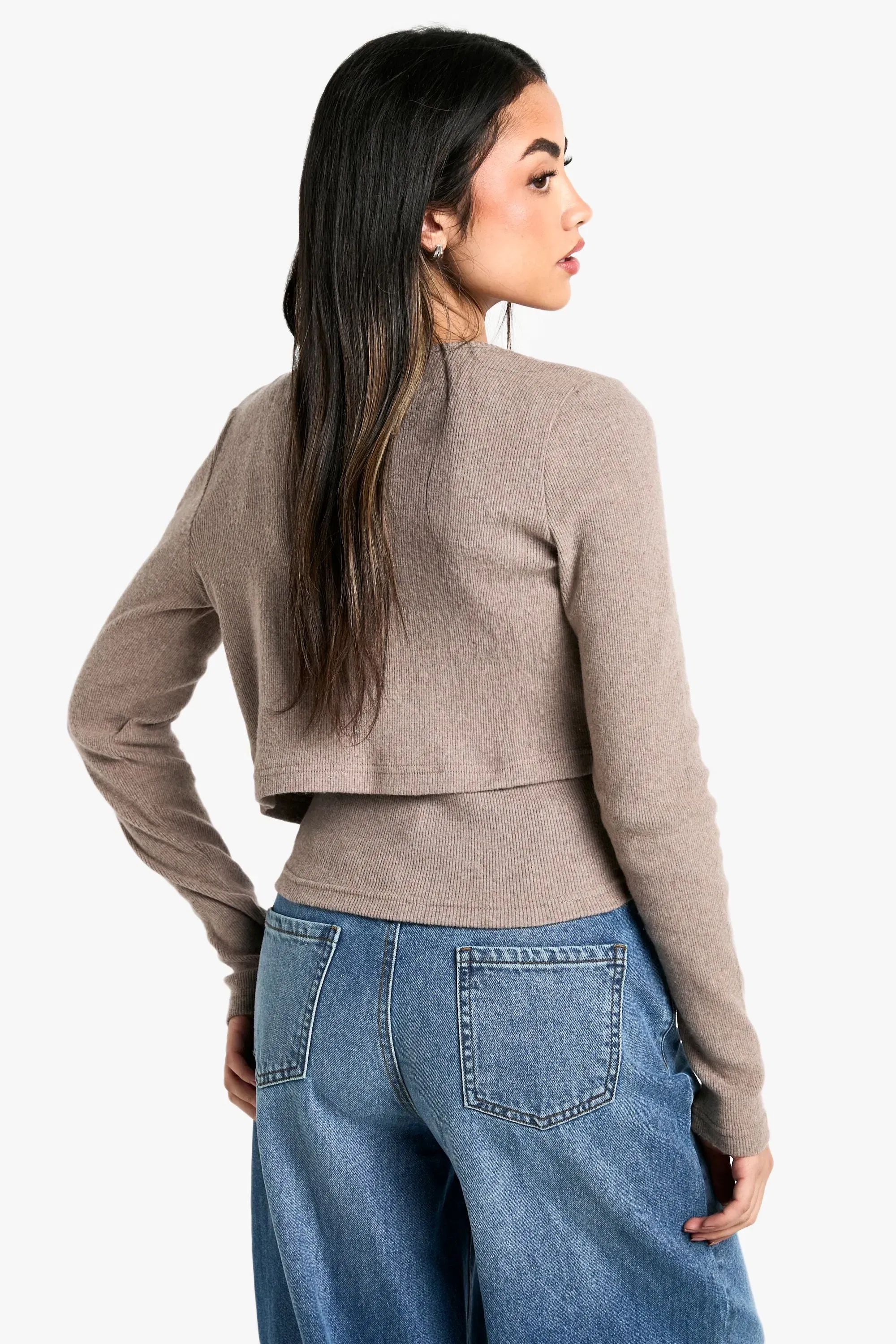 Brushed Rib Button Through Cardigan & Cami Top