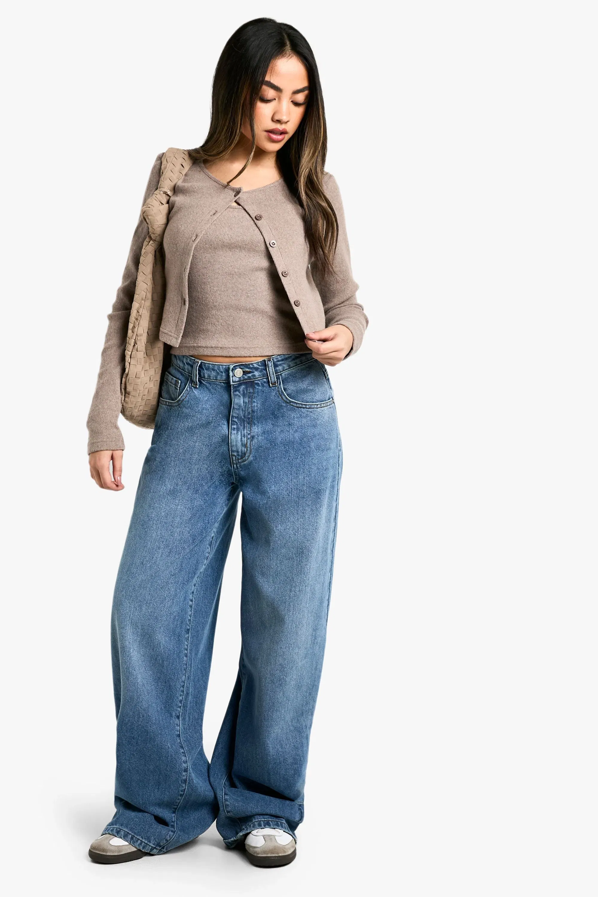Brushed Rib Button Through Cardigan & Cami Top