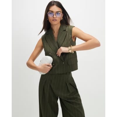 Green Boxy Pinstripe Waistcoat