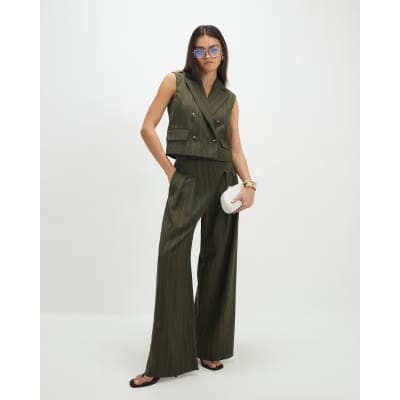 Green Boxy Pinstripe Waistcoat