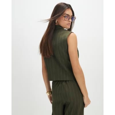 Green Boxy Pinstripe Waistcoat