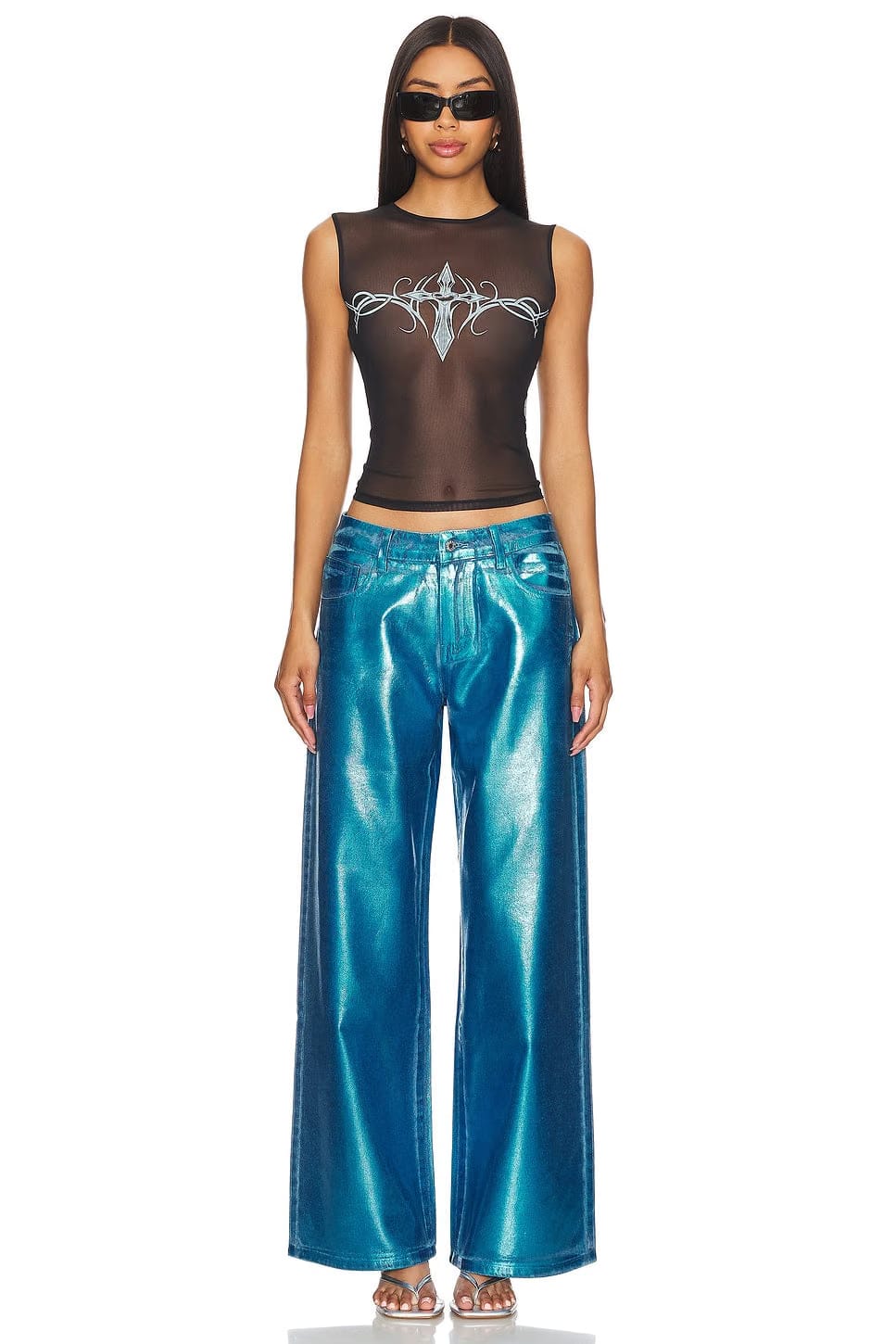 superdown Kiara Metallic Jean in Blue Metallic