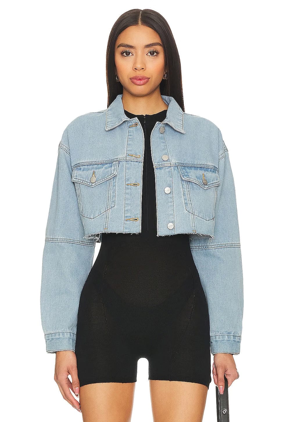 superdown Kathy Cut Off Jacket in Blue Denim